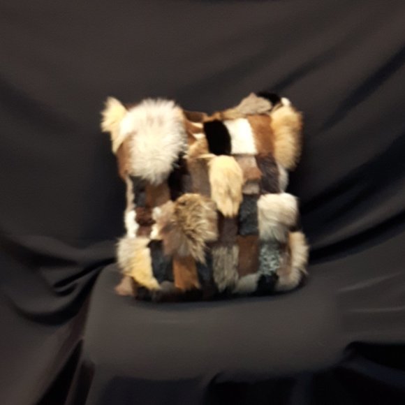 Genuine Real Fur Patchwork Accent Pillow - Picture 2 of 6